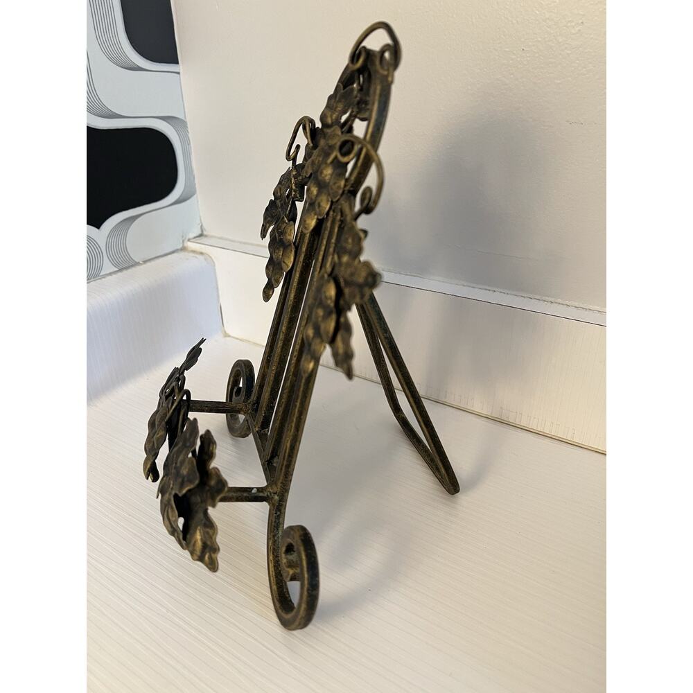 Vintage Cast Metal Easel Cookbook Stand Grapes Antique Gold Finish 9"H - Picture 3 of 8